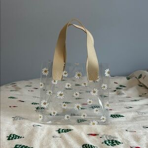 Transparent Daisy Tote Bag with Tan Handles